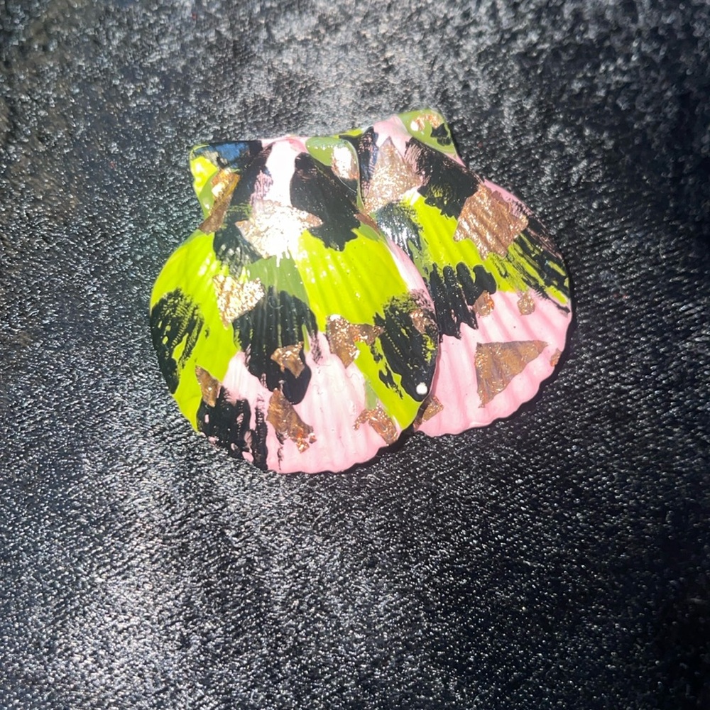 Abstract colorful and gold seashell earrings
